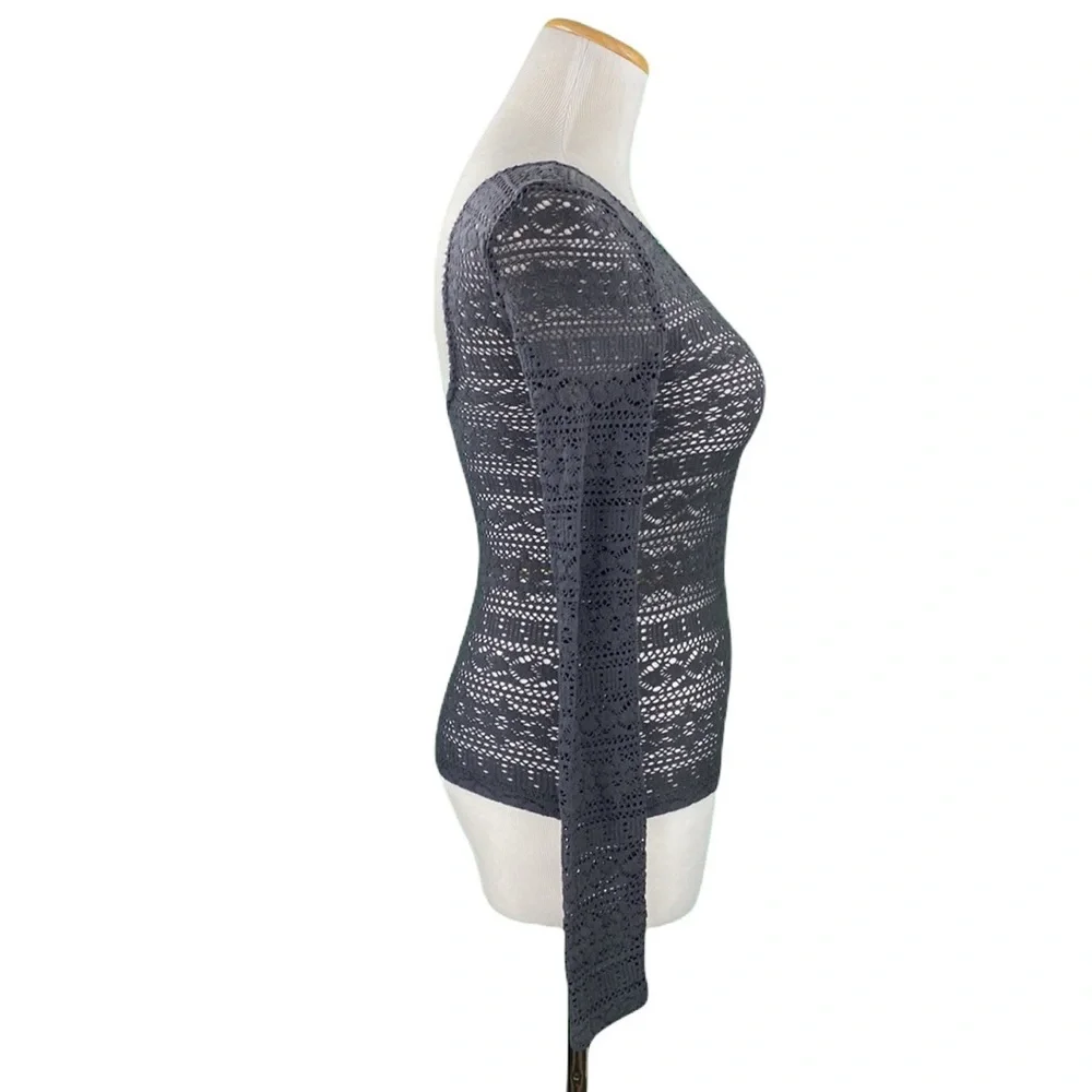 American Eagle Gray Open Back Lace Knit Sweater - Picture 3 of 11